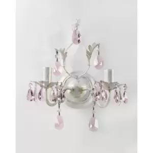 Image of Kate 2 Light Candle Wall Lamp, Ivory Pink Droplets