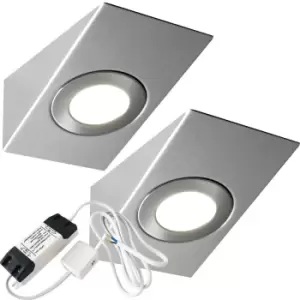 Image of 2x BRUSHED NICKEL Wedge Surface Under Cabinet Kitchen Light & Driver Kit - Natural White LED