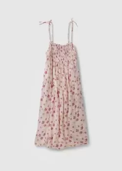 Image of Free People Womens Azure Maxi Ruched Strappy Floral Dress In Lilac Ecru