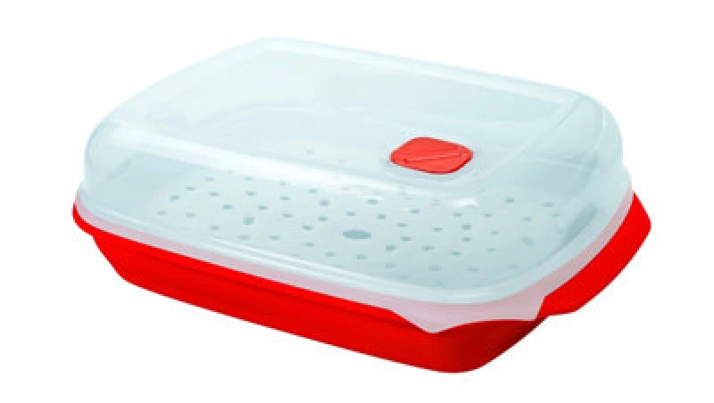 Image of Good2Heat Plus 'Plus Microwave Cookware' Includes Tray Steam Vent Rectangular Steamer Red unisex