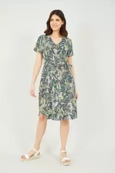 Image of Green Leaf Print Shirt Dress