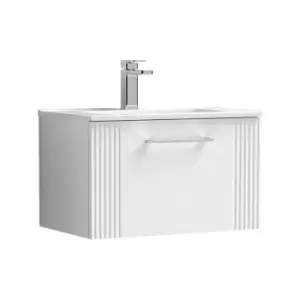Image of Deco Satin White 600mm Wall Hung Single Drawer Vanity Unit with 18mm Profile Basin - DPF194B - Satin White - Nuie