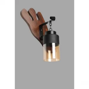 Image of Aydan ceviz siyah caml? aplik Black Brown Wall Lamp