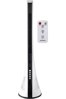Image of Oscillating Bladeless Modern Slimline Tall Floor Standing Tower Fan with Remote Control, 3 Speeds, Timer & Sleep Mode - White