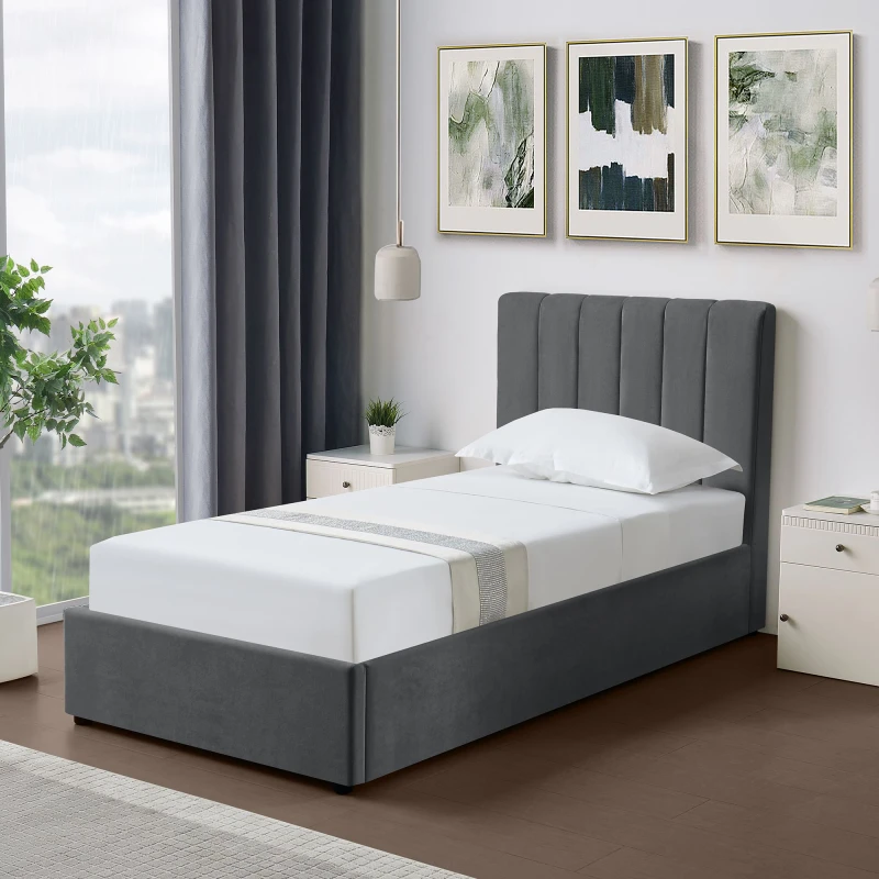 Image of Artemis Home Evelynne Fabric 90cm Single Ottoman Bed Frame with Storage in Dark Grey Dark Grey Unisex Single