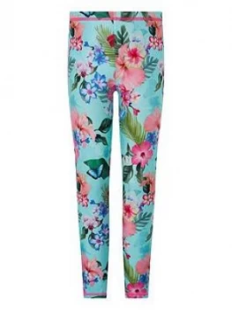 Image of Monsoon Girls Sustainable Fergie Flower Sunsafe Legging - Turquoise Size Age: 3-4 Years, Women