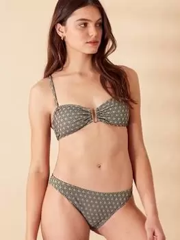 Image of Accessorize Jacquard Pattern Bandeau Bikini Top, Green, Size 10, Women