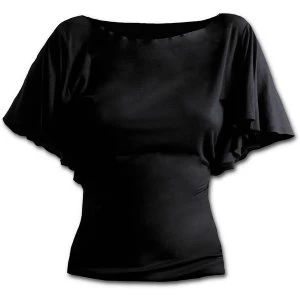 Image of Gothic Elegance Boat Neck Bat Sleeve Womens 3XL Short Sleeve Top - Black