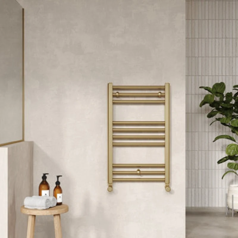 Image of Nuie Straight Towel Radiator 800 X 500Mm Brushed Brass, Brown MTY803