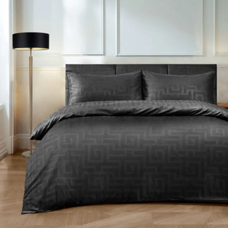 Image of Velosso Elegant Embossed Duvet Cover Set With Pillowcases, Modern Bedroom Decor, Luxury Bedding Set, Easy-Care - Black