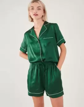 Image of Accessorize Womens Satin Short Pyjama Set Green, Size: M