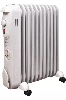 Image of White 2500W 11 Fin Portable Electric Slim Oil Filled Radiator Heater with Adjustable Temperature Thermostat, 3 Heat Settings & Safety Cut Off - 2Kw