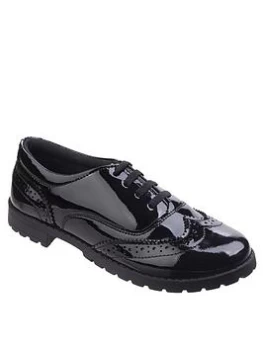 Image of Hush Puppies Eadie Leather Back To School Brogue Shoe - Black, Size 2 Older