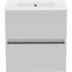 Image of Atlanta Double Drawer Wall Hung Basin Unit With Basin Pearl 500mm in Grey MFC