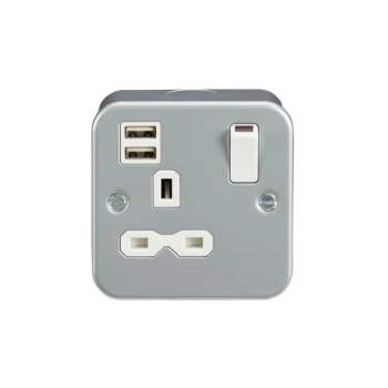 Image of Metal Clad 13A 1G Switched Socket with Dual USB Charger (2.4A) - Knightsbridge