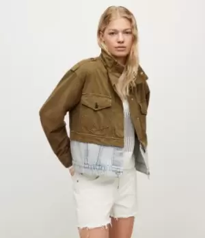 Image of AllSaints Womens Cadie Linen Blend Military Jacket, Khaki Green, Size: 8