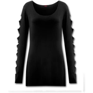 Image of Metall Streetwear Slashed Sleeve Boatneck Womens Medium Long Sleeve Top - Black