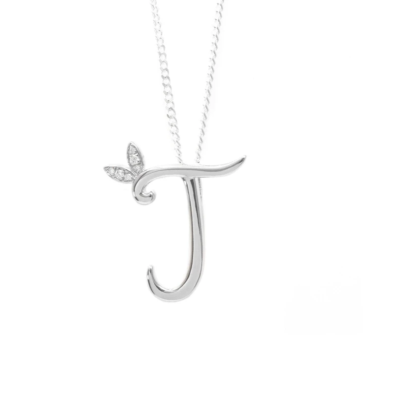 Image of Say It With Winged Diamond Initial Necklace - Sterling Silver - J/18" Size: 18" Silver Unisex 18"