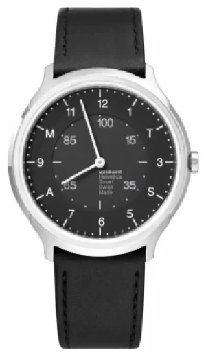 Image of Mondaine Helvetica Smart 40mm Black Dial Black Leather Strap Watch