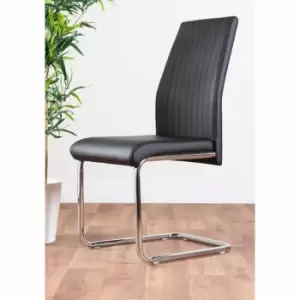 Image of Furniture Box 2 x Modern Stylish Contemporary Lorenzo Faux Leather And Chrome Metal Kitchen Cantilever Dining Chairs Black