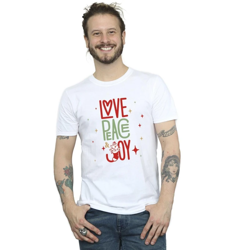 Image of Disney Men The Aristocats Marie Love Peace Joy T-Shirt in White Size: Small White S Male 5063153222113