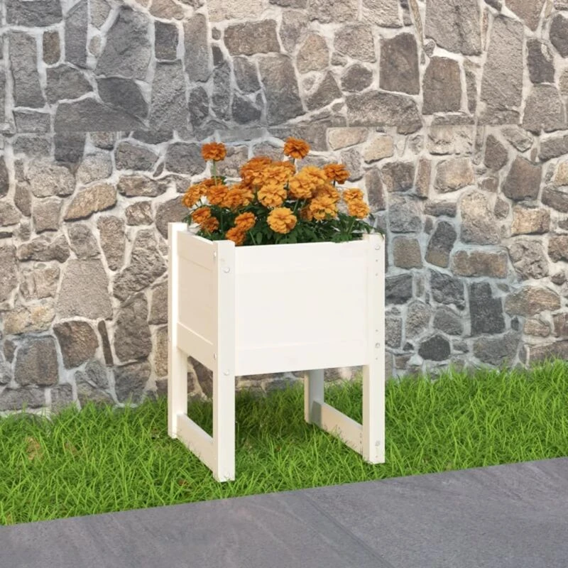 Image of vidaXL Planter White 40x40x52.5cm Solid Wood Pine, White 822109