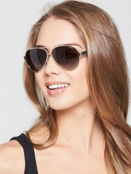 Image of Polaroid Brow Bar Aviator Sunglasses BlackGold Gold Women