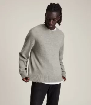 Image of AllSaints Mens Luxor Organic Wool Crew Jumper, Grey Marl, Size: S