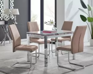 Image of Enna White Glass Extending 4-6 Seater Dining Table and 4 Lorenzo Faux Leather Chairs