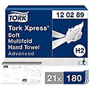 Image of Tork Folded Hand Towels H2 Xpress Advanced 2 Ply M-fold White 21 Pieces of 180 Sheets
