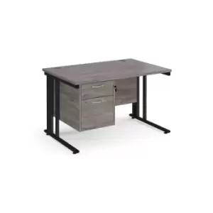 Image of Maestro 25 straight desk 1200mm x 800mm with 2 drawer pedestal - Black cable managed leg frame and grey oak top