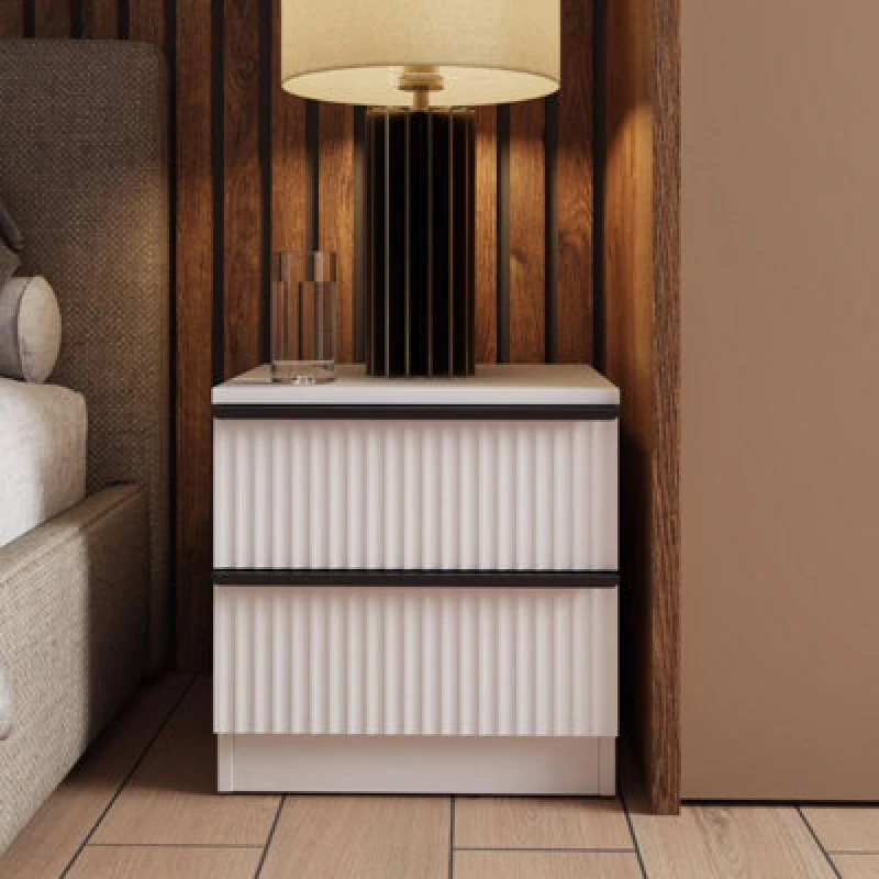 Image of FWStyle FWStyle Scalloped White 2 Drawer Bedside Table Nightstand Ripple Effect Finish White One Size Unisex 5056413123404