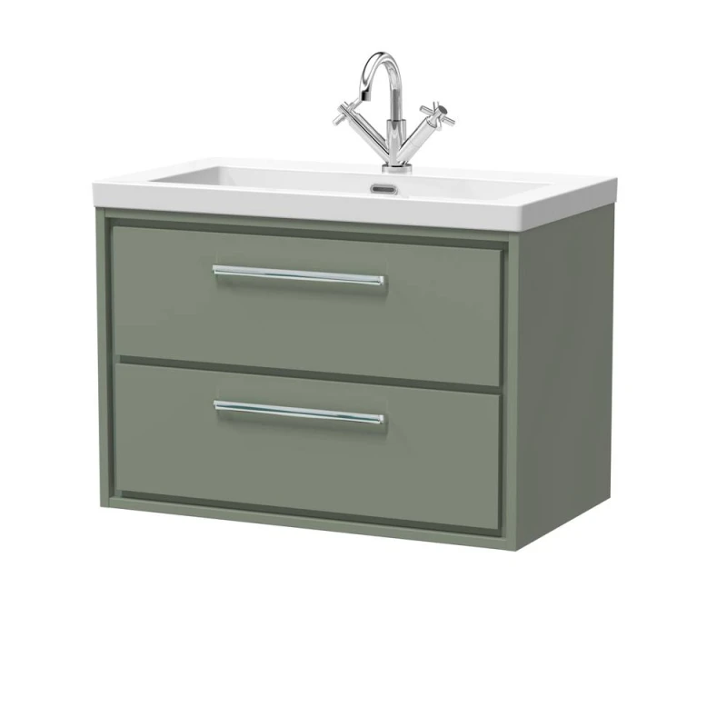 Image of Balterley Bathroom 2 Soft-Close Drawer Wall Hung Fireclay Basin, Green, 800mm in Green Green Unisex