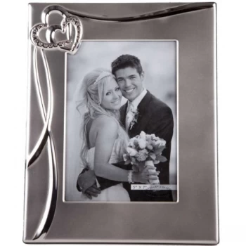 Image of 5" x 7" - Silver Plated Hearts Photo Frame with Crystals