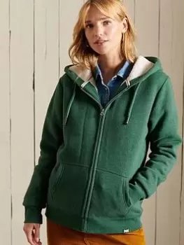 Image of Superdry Borg Lined Zip Hoodie - Green, Size 12, Women
