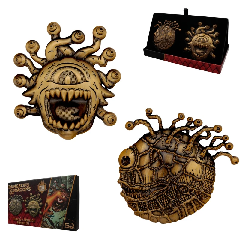 Image of Dungeons & Dragons Dungeons & Dragons 50th Anniversary Limited Edition Beholder Twin Medallion Collector's Set in Metallics Metallics One Size Unisex