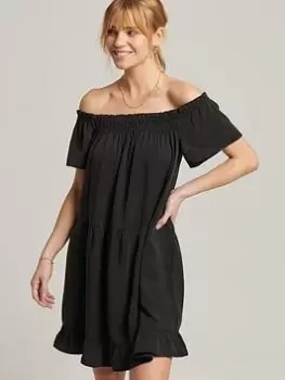 Image of Superdry Vintage Off Shoulder Dress - Black, Size 8, Women