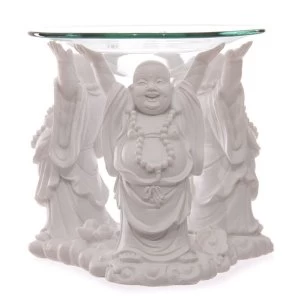 Image of White Chinese Buddha Oil Burner with Glass Dish