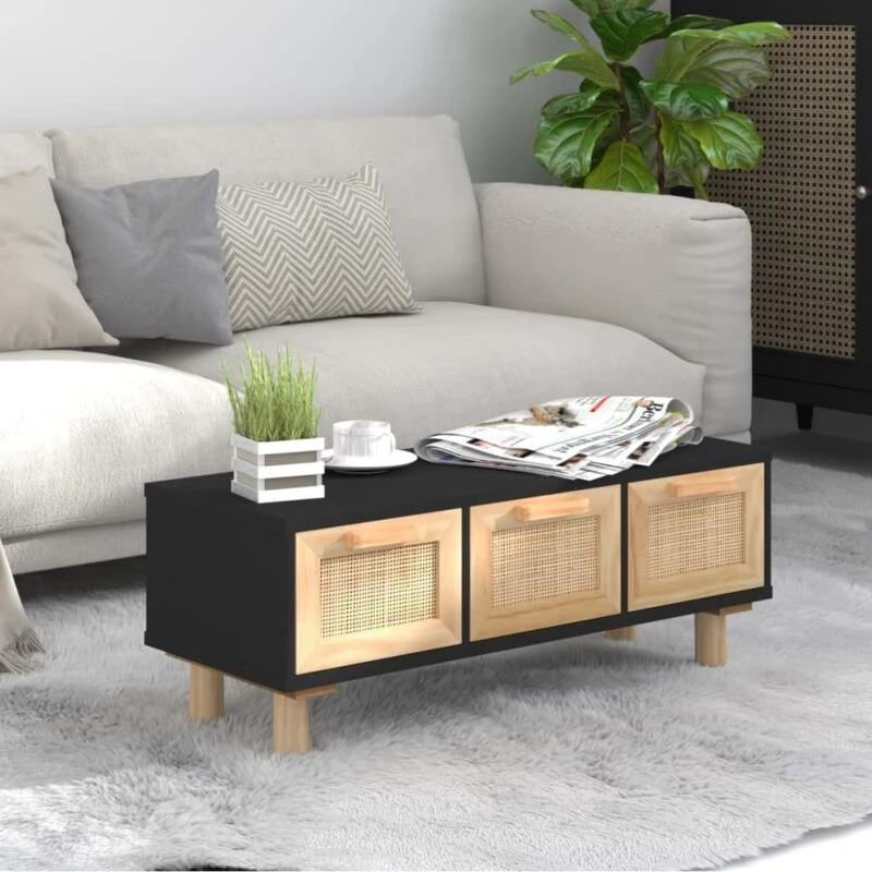 Image of Vidaxl Coffee Table Black 80X40X30 Cm Engineered Wood&solid Wood Pine, Black 345619