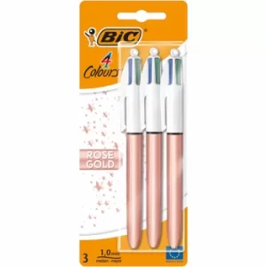 Image of BiC 4-Colour Medium Ballpoint Rose Gold Pack of 3