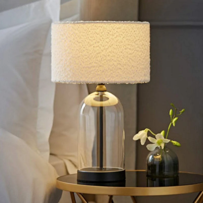 Image of Glass Table Lamp with Boucle Shade