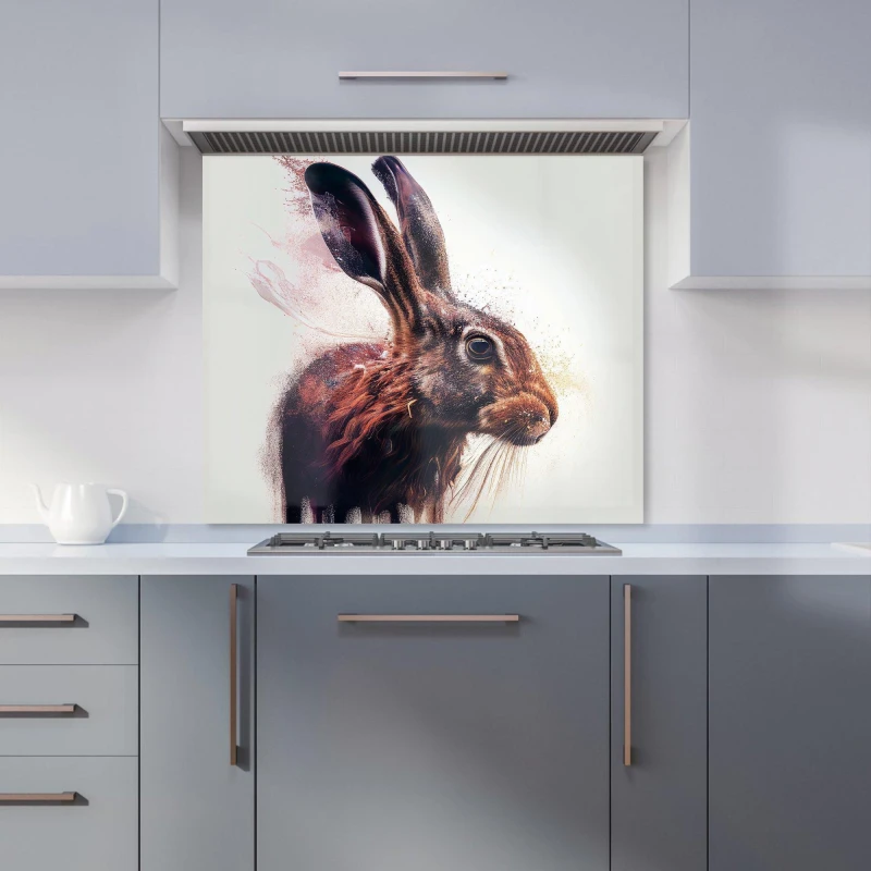 Image of Warren Reed - Designer Hare Face Splashart Kitchen Splashback in Brown Size: 600mm x 750mm Brown Unisex 600mm x 750mm