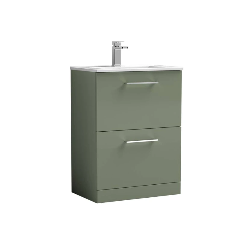 Image of Balterley Bathroom 2 Soft Close Drawer, Floor Vanity Unit, Satin Green, 600mm in Green Green Unisex