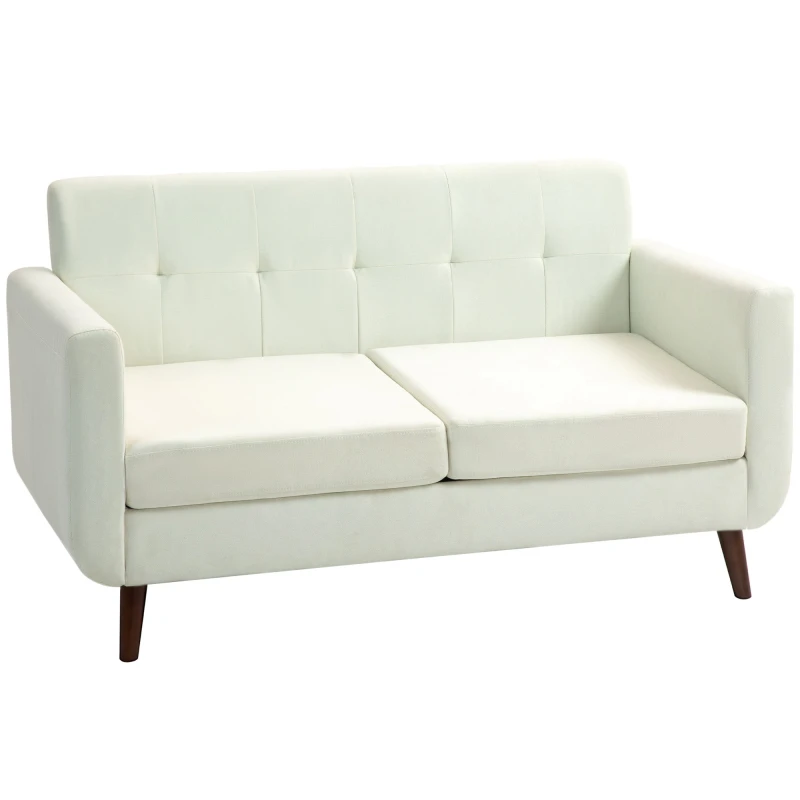 Image of HOMCOM Modern Upholstered Fabric Loveseat Sofa for Living Room, Cream Off White