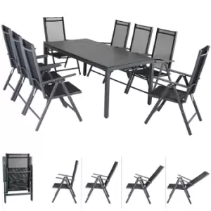 Image of Casaria - aluminum seating group 8 folding chairs high back WPC garden table 180x90cm seating set aluminum garden furniture set grey