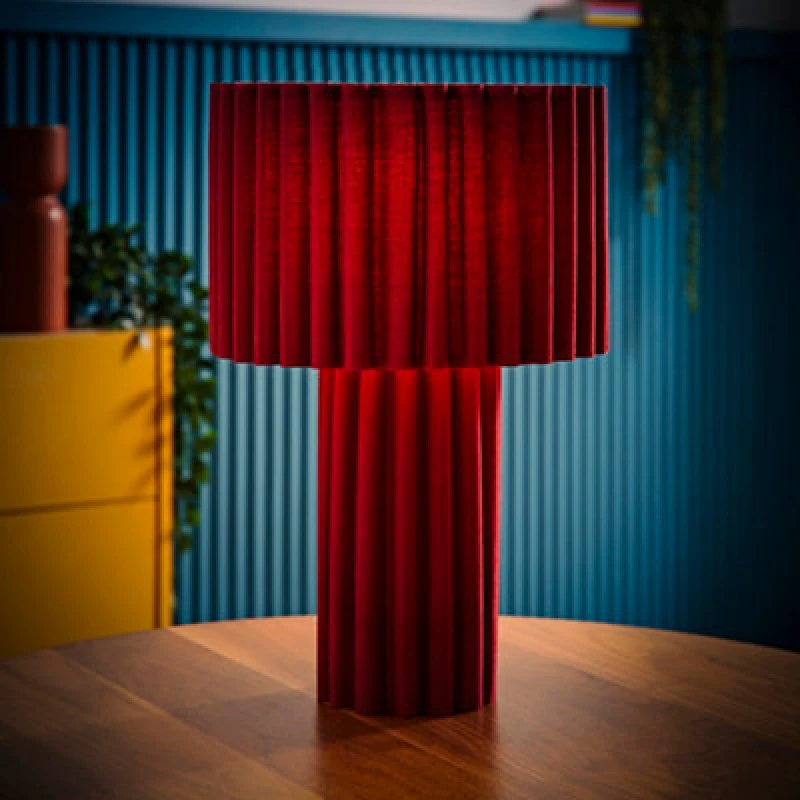 Image of ValueLights ValueLights Lenny Drum Lamp Shade Colour Drench Ribbed Fabric Table Lamp with Bulb in Burgundy Burgundy One Size Unisex 5059406066573