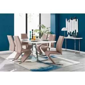 Image of Furniture Box Kylo White High Gloss Dining Table and 6 Cappuccino Willow Chairs