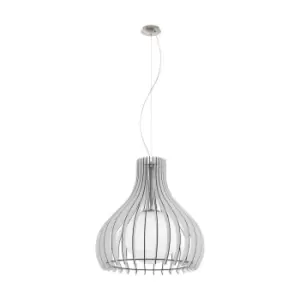 Image of Pendant Ceiling Light Colour Satin Nickel Shade White Wood Glass Bulb E27 1x60W