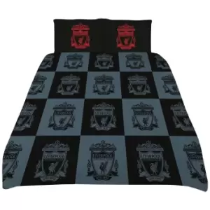 Image of Liverpool FC Checkerboard Duvet Cover Set (Single) (Black/Grey/Red)