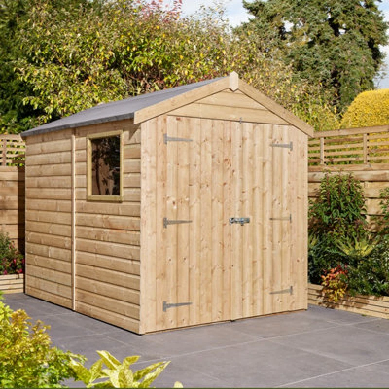 Image of Rowlinson 8x6 Shiplap Apex Shed Double Door with Window SL86WPT